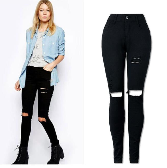 Cool Ripped Knee Cut Skinny Jeans for Woman