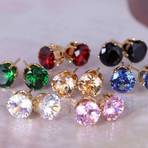 Gold Plated Zircon Stud Earrings in 14 Colors