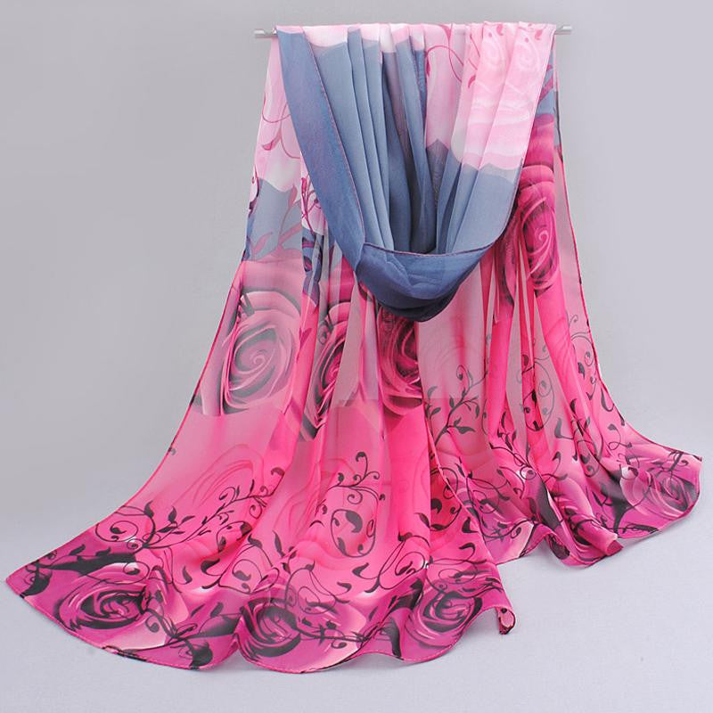 Rose Print Chiffon Scarves From India