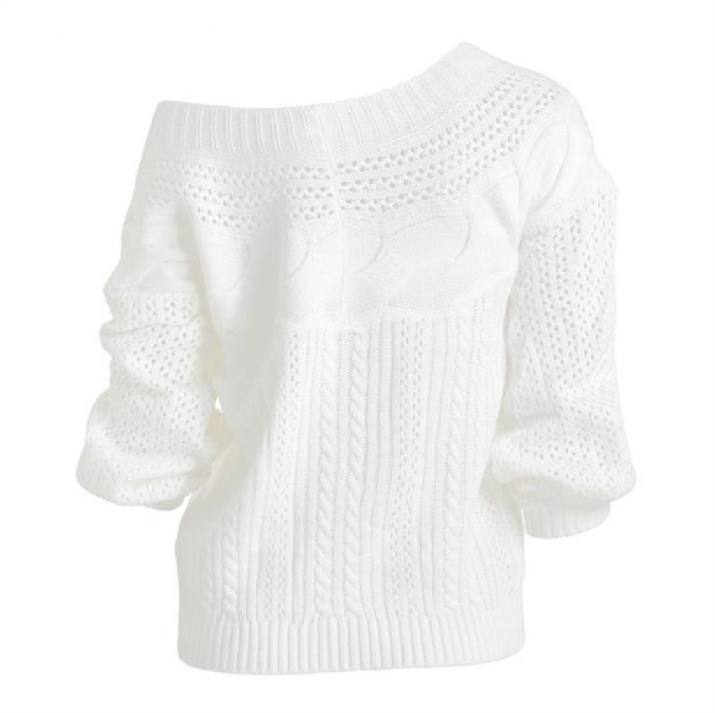 Off The Shoulder Knitted Hollow Out Sweater For Women