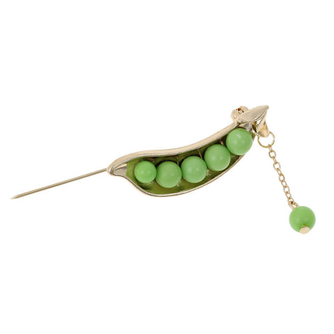 Japanese Style Cute Gold Plated Green Pea Brooch