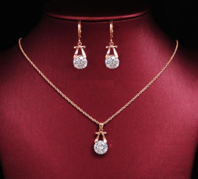Gold Plated Drop Earrings Necklaces Jewelry Sets
