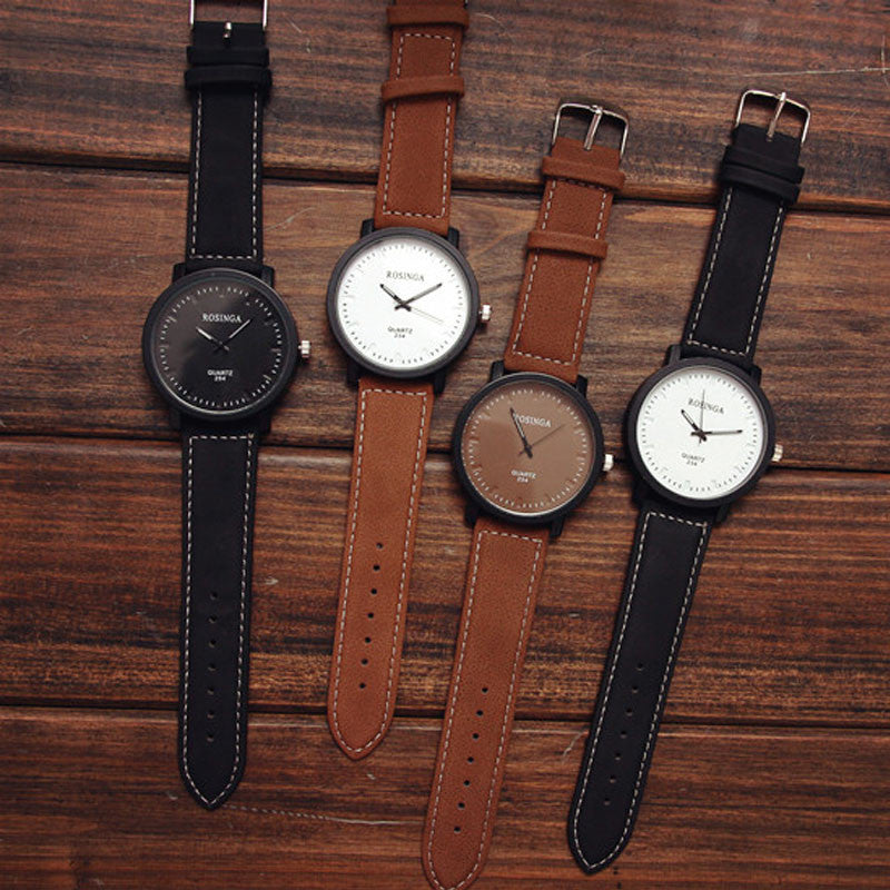 Unisex Leather Band Vintage Classic Quartz Watch ww-d wm-q