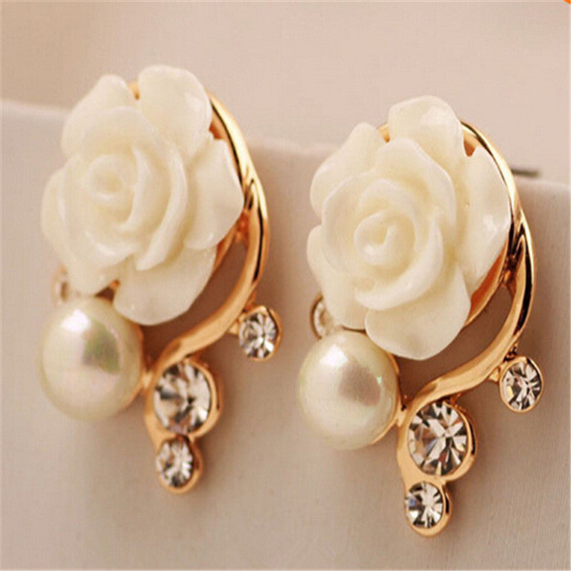 Gold Plated Rose Pearl Stud Earrings