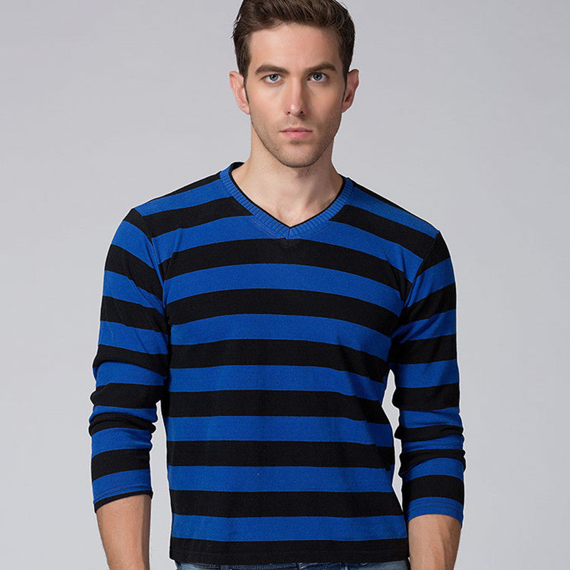 V-Neck Striped Multi Color Knitted Sweater for Men