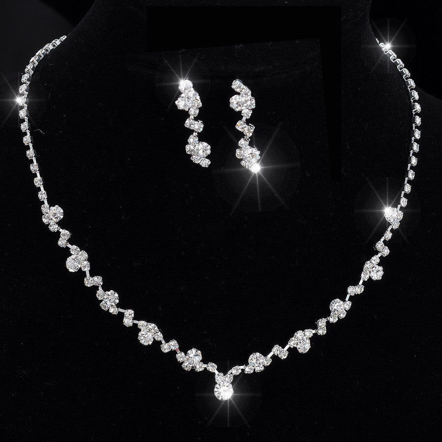 Crystal Tennis Choker Necklaces Earrings Wedding Bridal Jewelry Sets