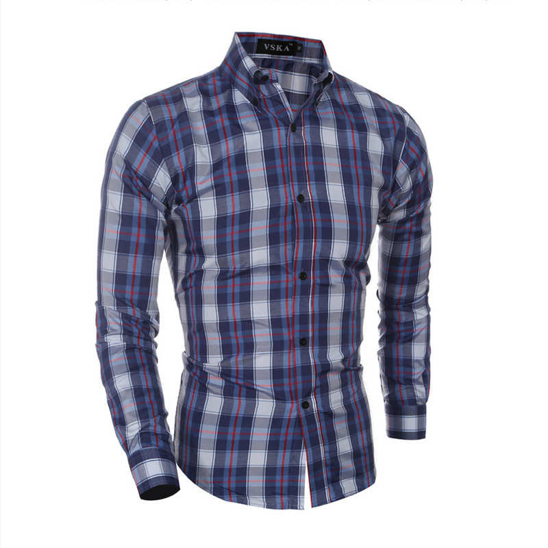 Striped Plaid Slim Fit Casual Shirts For Men