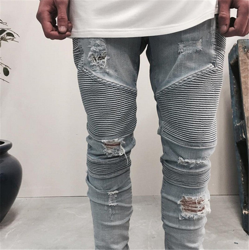 Straight Destroyed Slim Ripped Jeans For Men