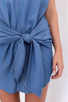 Hot Denim Button Pocket Short Sleeve Mini Dresses