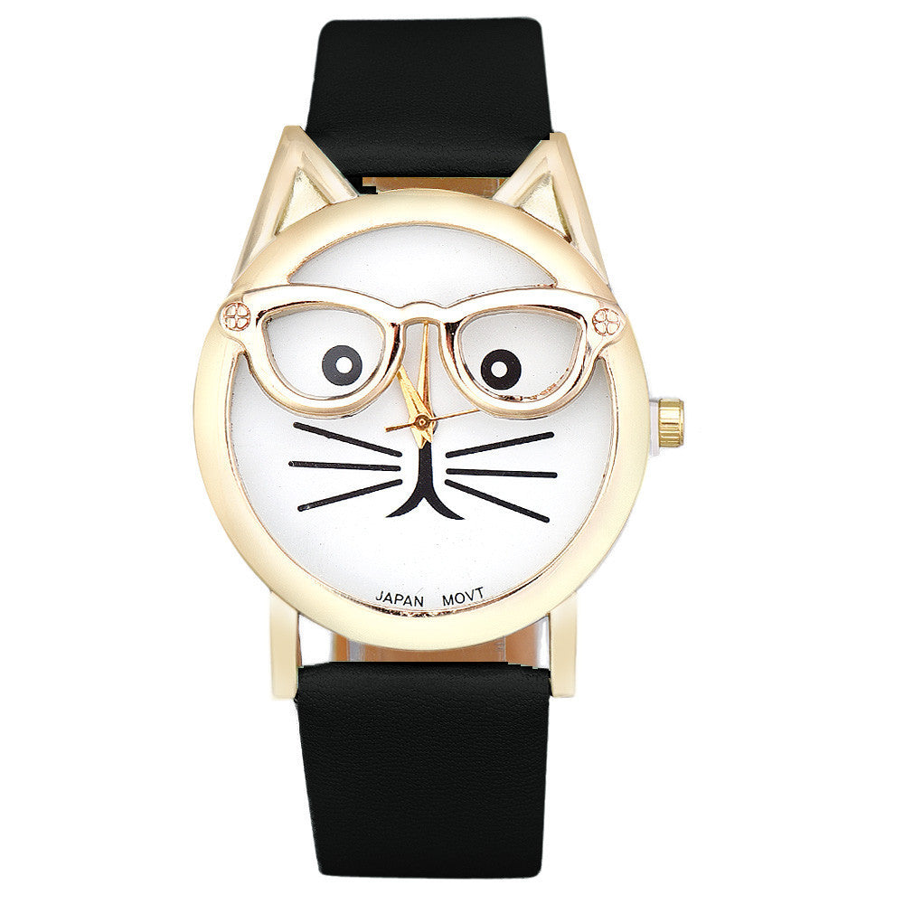 Lovely Cats Face Cartoon Designer Watches in 5 Color ww-b