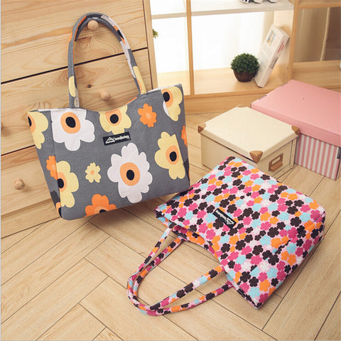 Floral Waterproof Canvas Casual Zipper Shopping Bag Large Tote