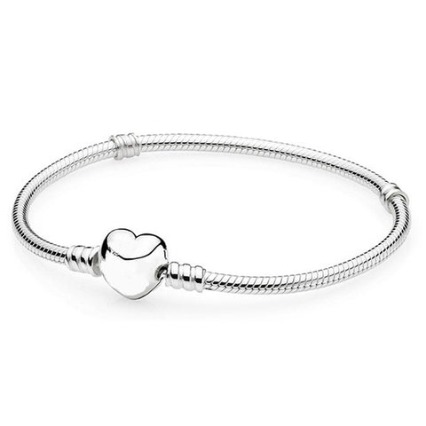 Beautiful Love Heart Clasp Snake Chain Beads Fit Women Bracelets