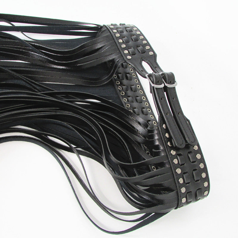 Fantastic Long Fringe Black Designer Faux Leather Long Tassels Belt for Women