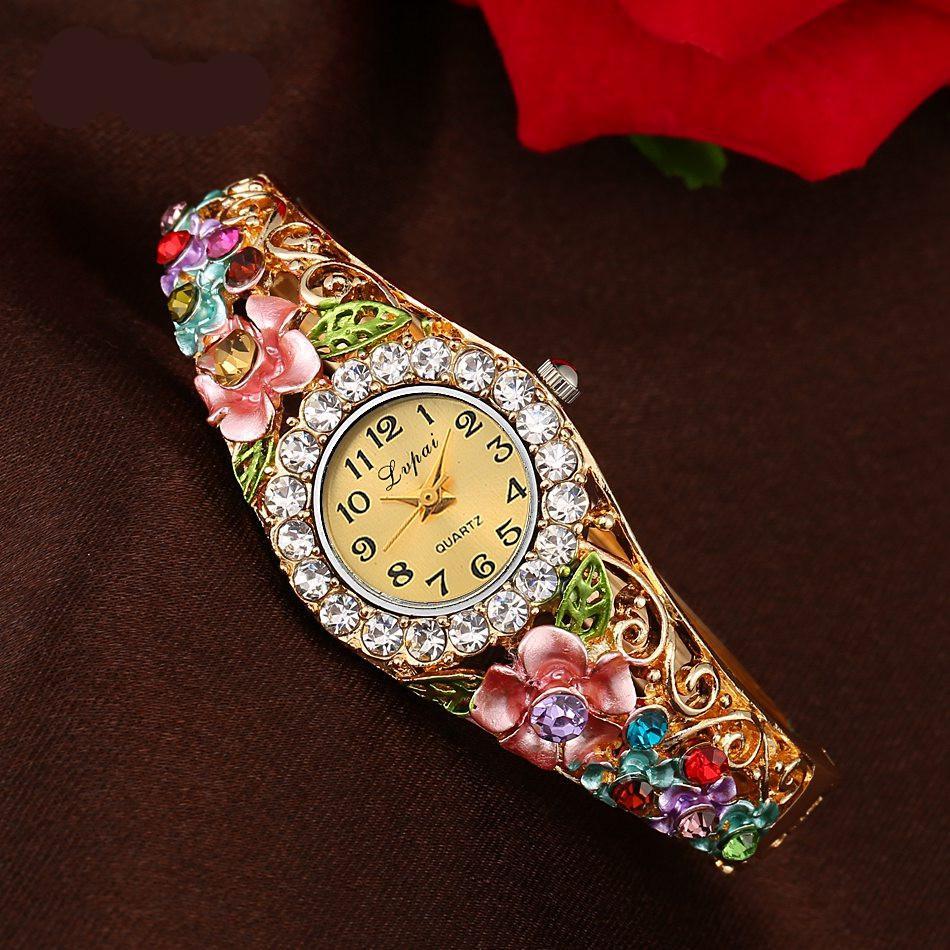 Crystal And Flower Design Vintage Watches ww-b