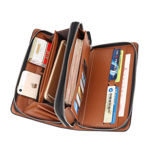 Long Designer Double Zipper Business Men's Wallet