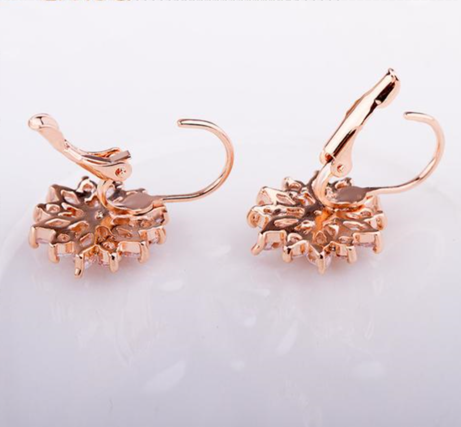 Luxury Champagne Gold Flower Stud Earrings with Zircon Stone