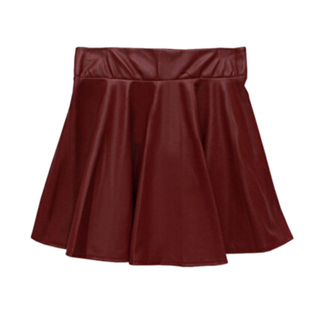 High Waist Short Pleated Faux Leather Pleated Mini Skirts