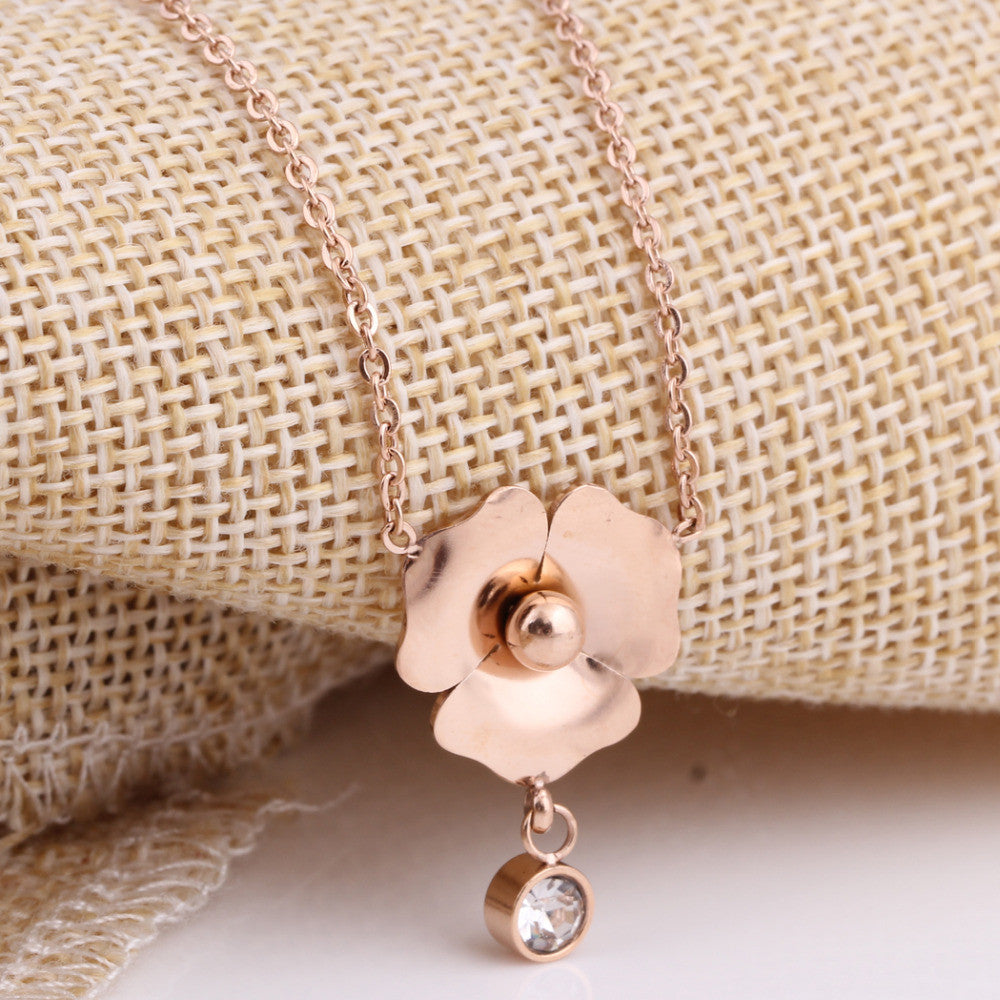 Flower Rose Gold Plated Austrian Crystal Necklaces Collar Flores