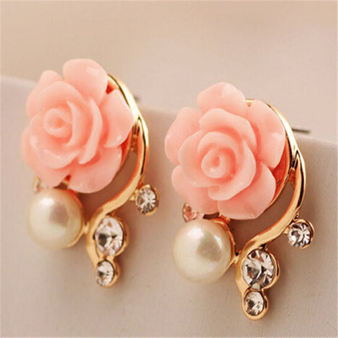 Gold Plated Rose Pearl Stud Earrings