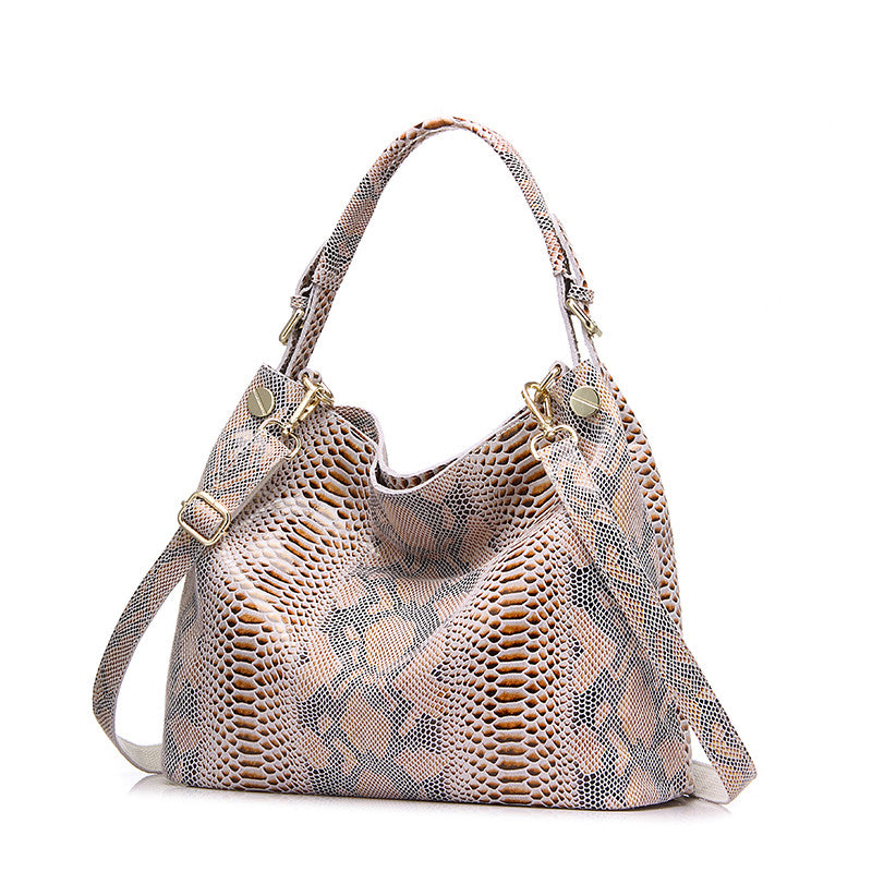 Genuine Leather Serpentine Prints Leather Handbags Hobos Tote