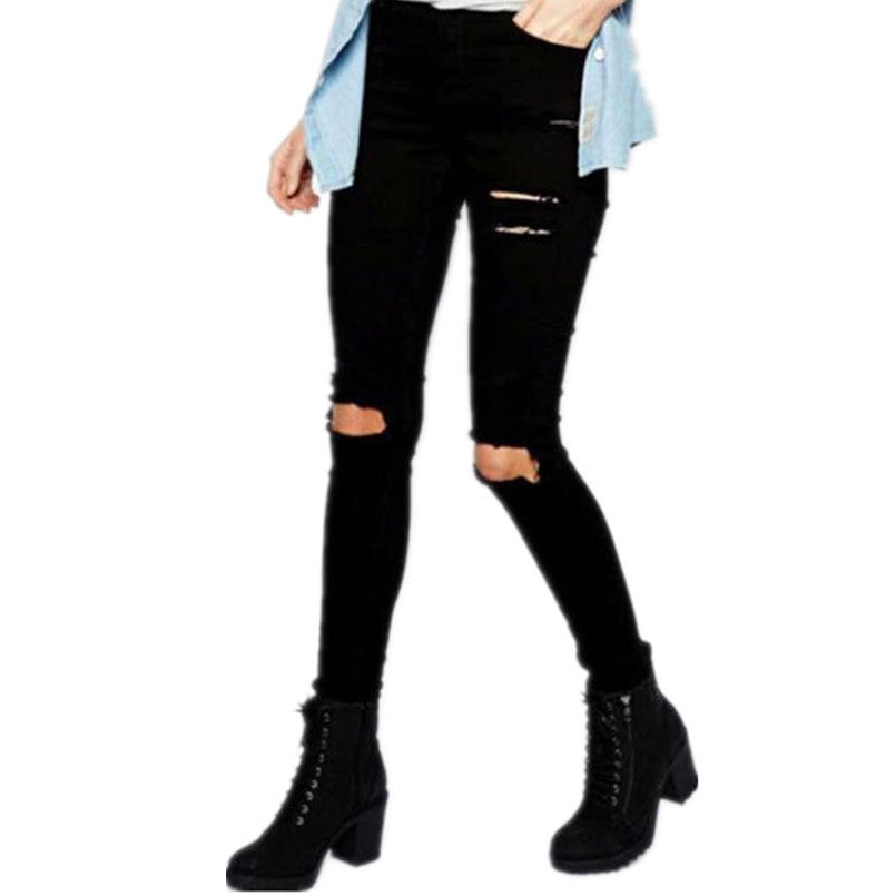 Cool Ripped Knee Cut Skinny Jeans for Woman