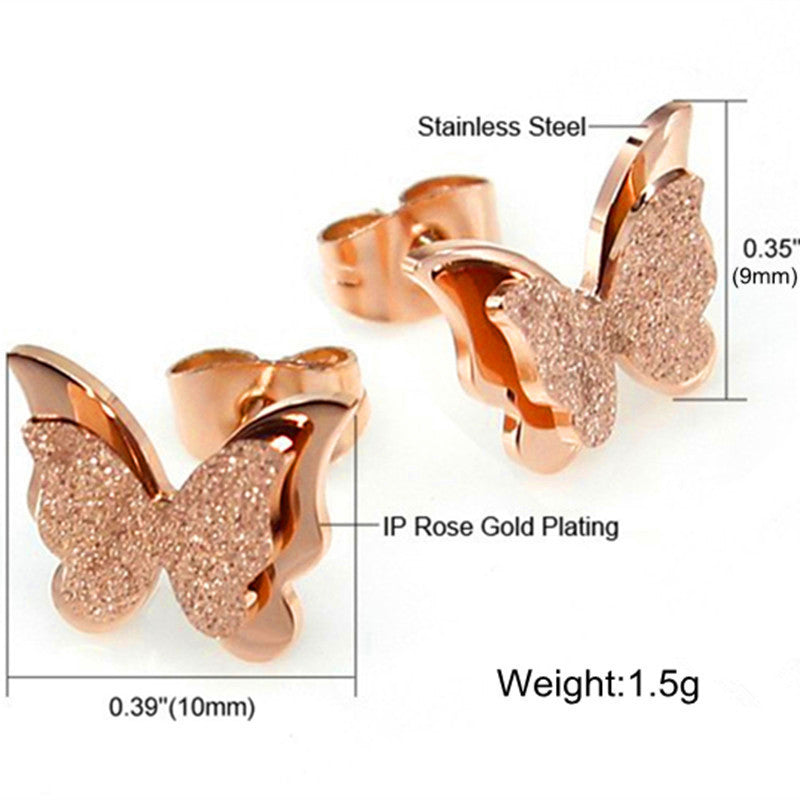 Beautiful Rose Gold Plated Frosted Double Butterfly Earrings