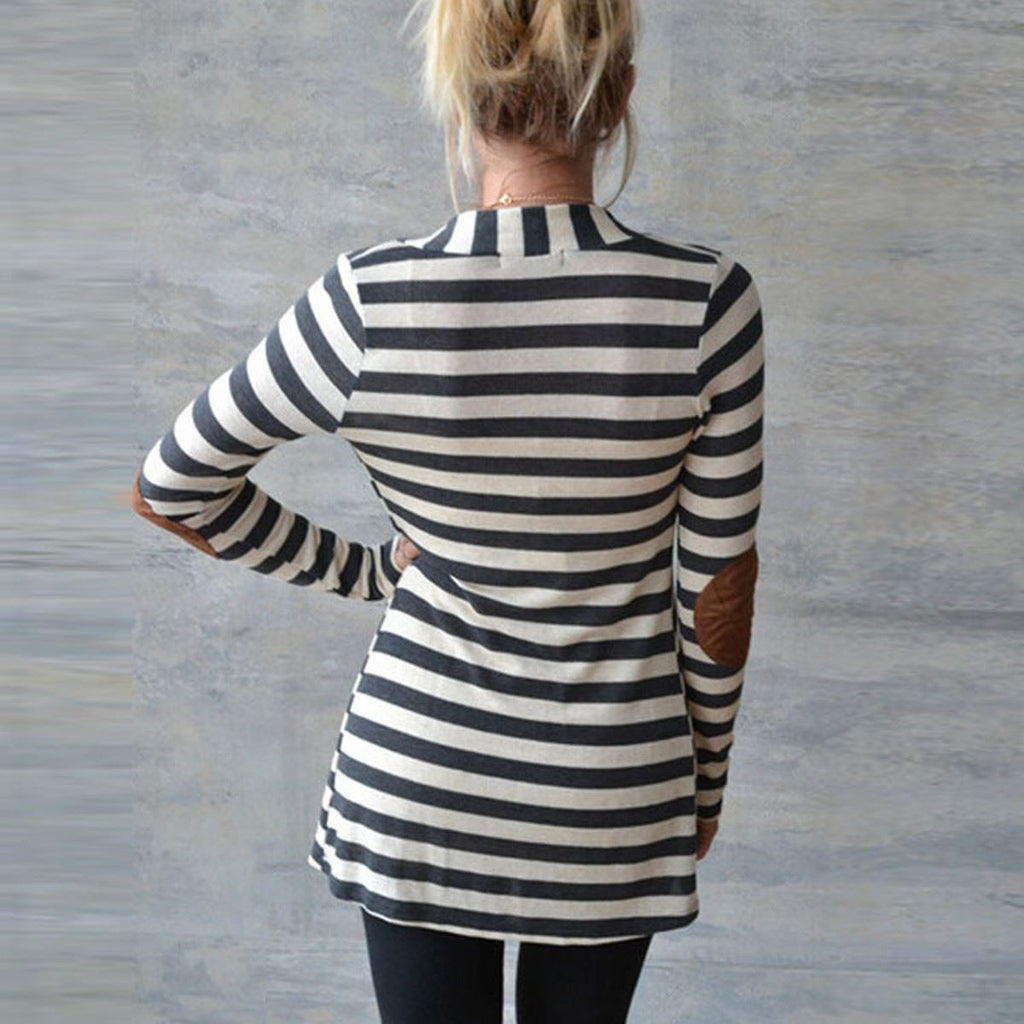 Outerwear Long Sleeve Striped Cardigan Sweaters For Women