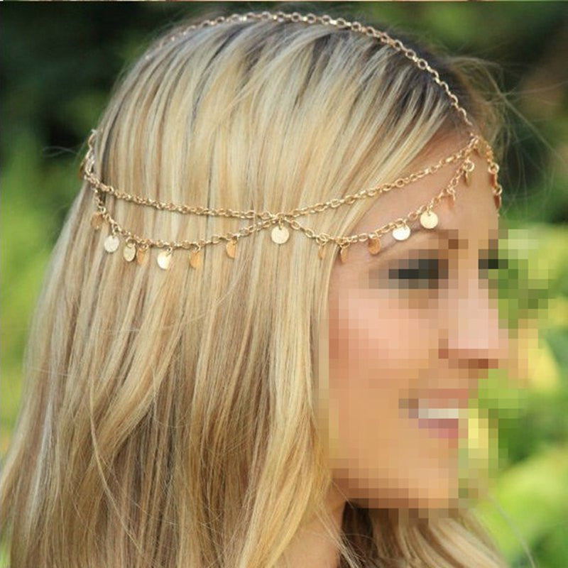 Circle Sequins Tassel Head Chain Elegant Wedding Head Piece Hair Jewelry