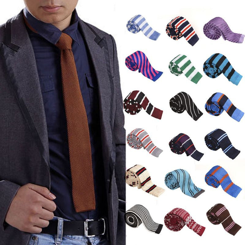 Hot Sale Boys Knitted Narrow Slim Woven Long Neck Ties for Men in 20 Styles