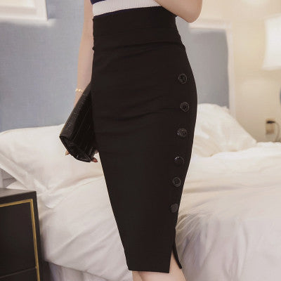 Slim Slit Button Elegant Ladies Skirts in 2 Colors