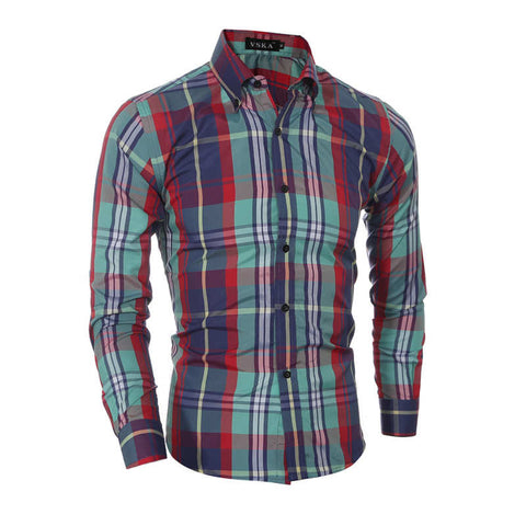 Striped Plaid Slim Fit Casual Shirts For Men