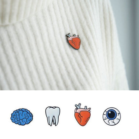 NEW 4 Styles Fashion Design Tooth Eye Heart Brain Organ Brooches Pin