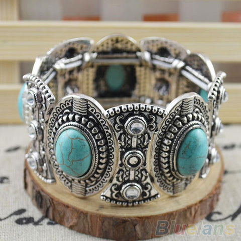 Vintage Natural Turquoise Cute Tibet Silver Bracelets