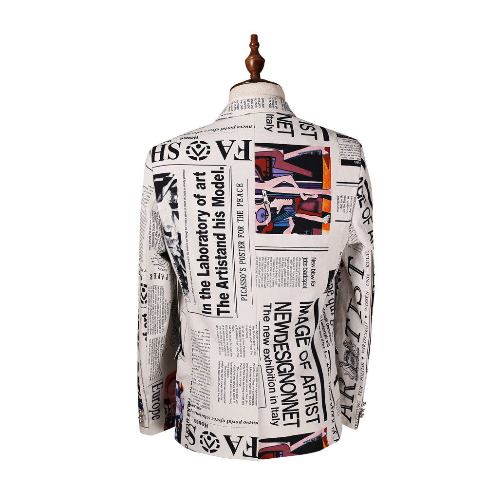 New Arrival Slim Fit Costume 3D Newspaper Print Casual Blazer for Men