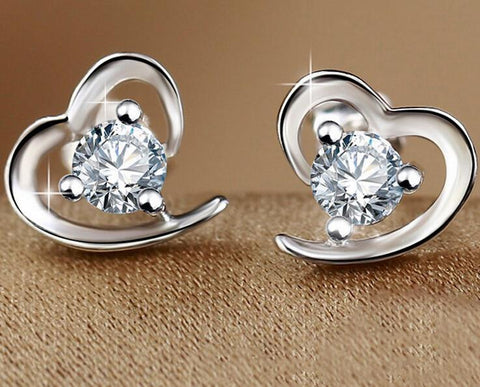 Silver Heart Shaped Stud Earrings For Lovely Lady