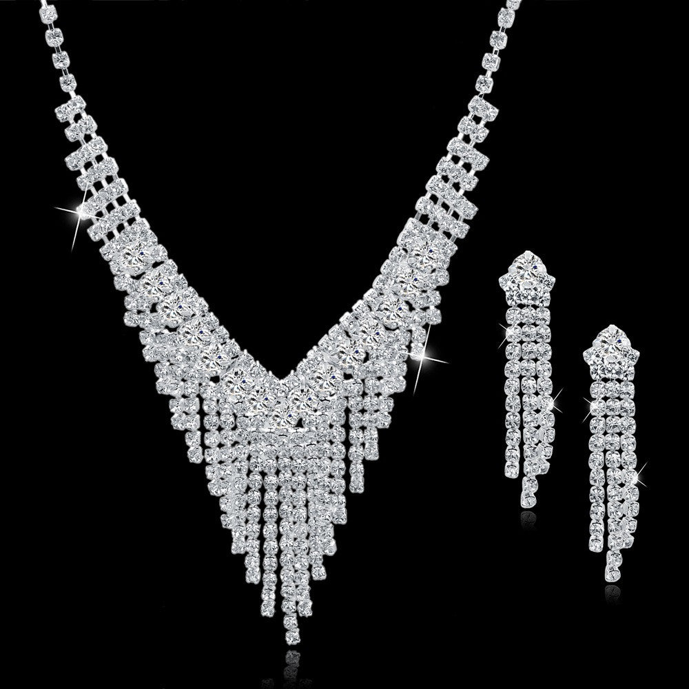 Long Tassel Crystal Bridal Jewelry Sets Necklaces & Earrings
