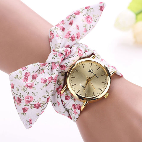 Casual Fabric Flower Bracelet Gold Fashion Watch For Women ww-b