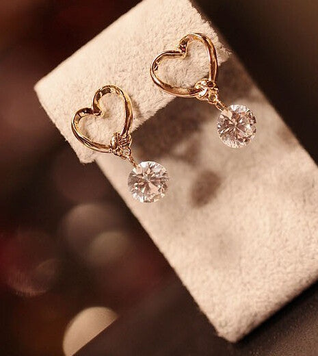 Hollow Love Heart Fine Zircon Earrings