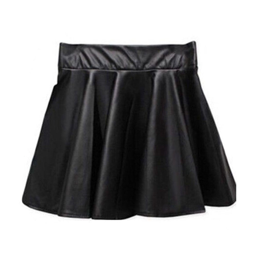 High Waist Short Pleated Faux Leather Pleated Mini Skirts