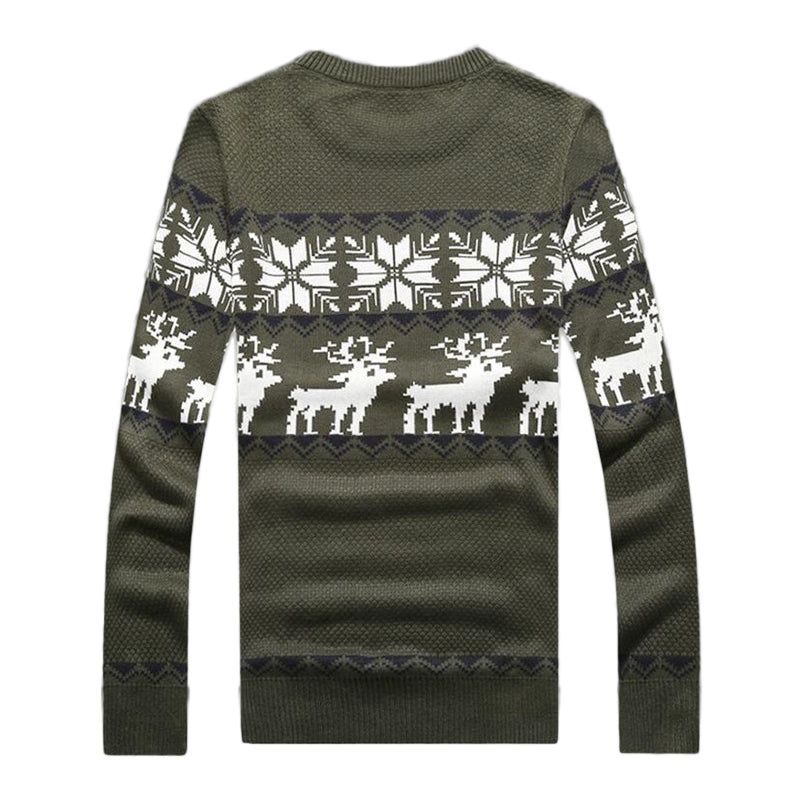 Casual Knitted Men's Sweater Fashion Christmas Deer Snow Pattern