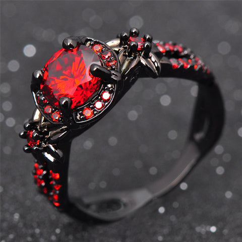 Sparkling Red Charming Black Gold Filled Promise Rings wr-