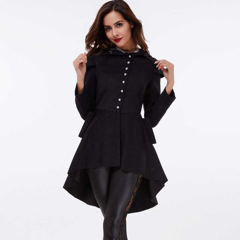 Black Overcoat Corset Hooded Long Sleeve Women Jacket