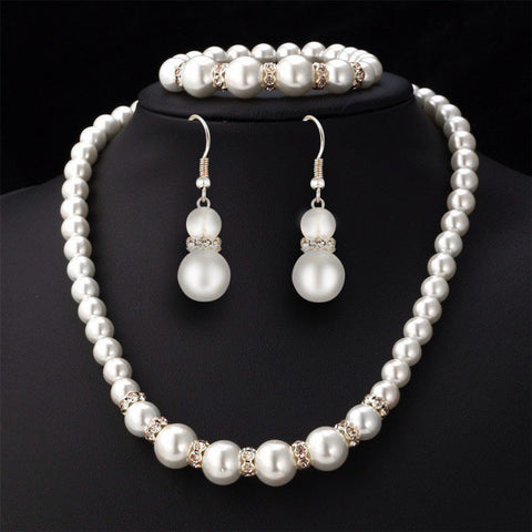 18K Gold Platinum Plated Pearl Necklaces Earrings Bracelets Jewelry Sets