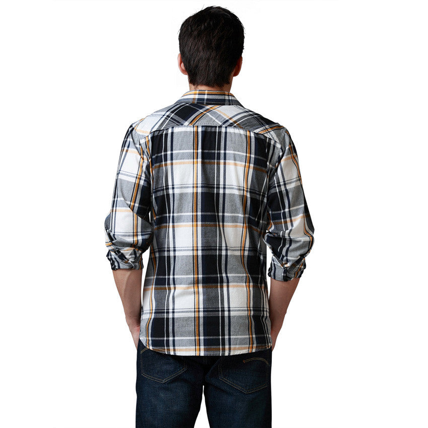 Casual Cotton Plaid Two Front Pocket Shirts for Men