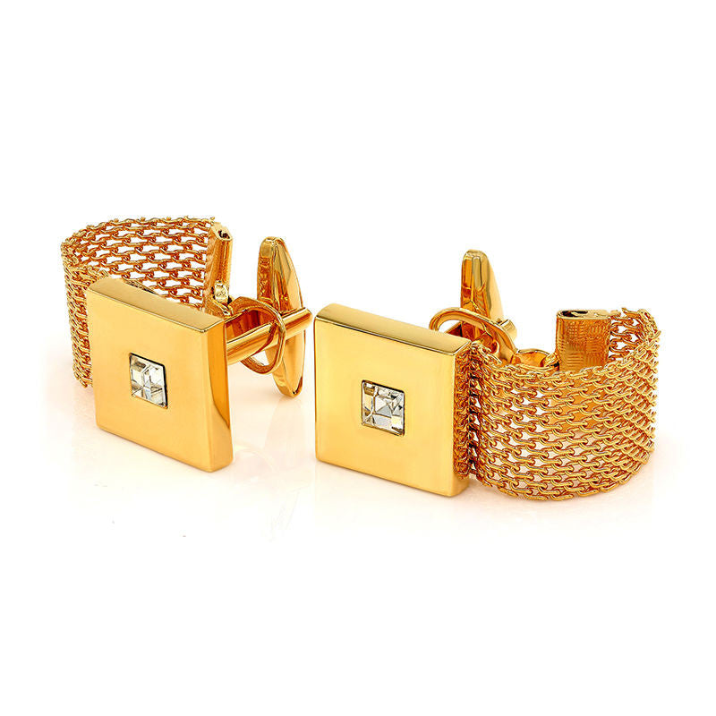 Luxury Gold Plated Chain Cufflinks With Crystal