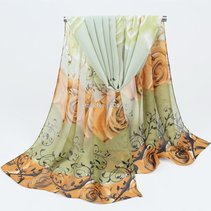 Rose Print Chiffon Scarves From India