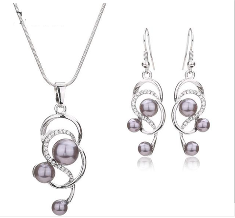 Pearl & Crystal Jewelry Sets Necklaces Earrings