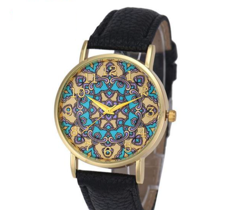 Flower Pattern Faux Leather Band Casual Watches ww-b ww-d