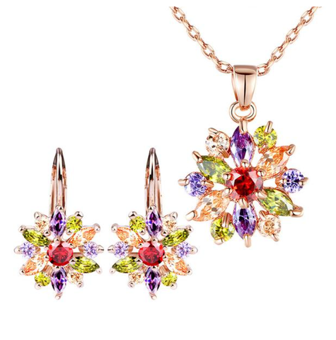 Luxury Gold Plated Flower Necklaces & Earrings Jewelry Sets