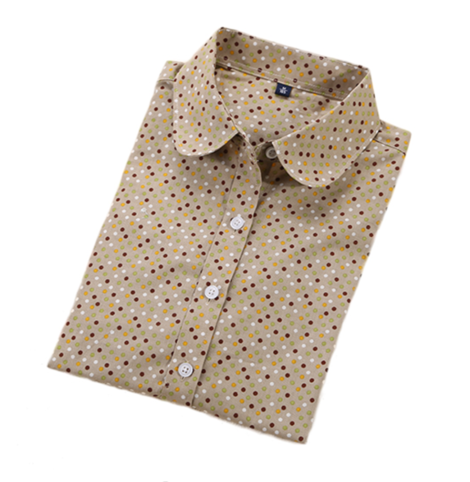 Polka Dot Turn Down Collar Cotton Casual Shirt Tops